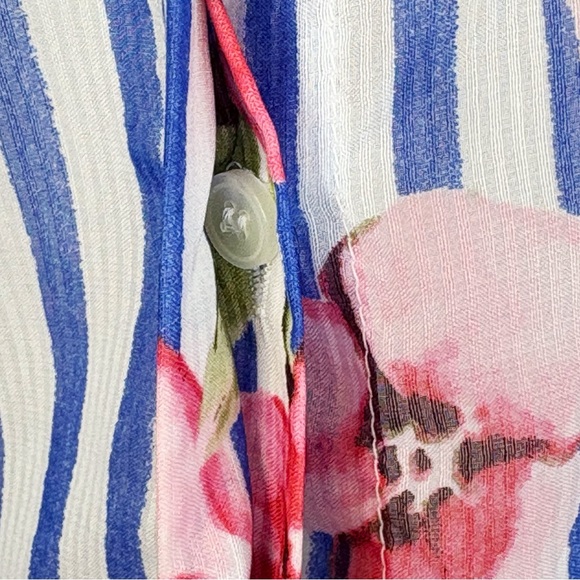 Talbots Sheer Floral Blue Stripe Print Long Sleeve Button Down Shirt XL - Picture 7 of 16